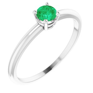 14K White 3 mm Round Imitation Emerald Birthstone Ring Size 3-19399:132:P-ST-WBC