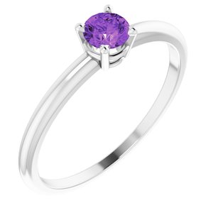 14K White 3 mm Round Imitation Amethyst Birthstone Ring Size 3-19399:126:P-ST-WBC