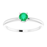 14K White 3 mm Round Emerald Birthstone Ring Size 3-19399:60000:P-ST-WBC