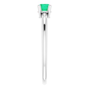 14K White 3 mm Round Emerald Birthstone Ring Size 3-19399:60000:P-ST-WBC