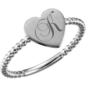 14K White Heart Engravable Beaded Ring -51409:1002:P-ST-WBC