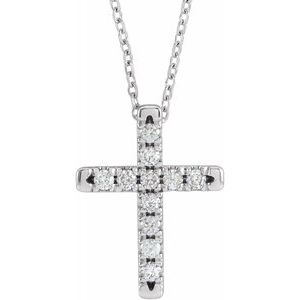 Platinum 1/3 CTW Diamond French-Set Cross 16-18" Necklace-R42382:708:P-ST-WBC