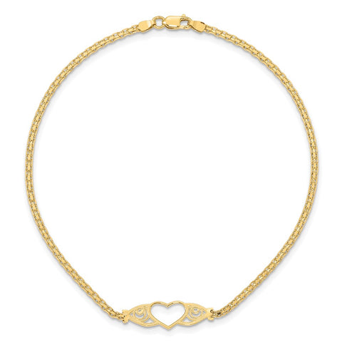 14k Polished Heart 10inch  Anklet-WBC-ANK118-10