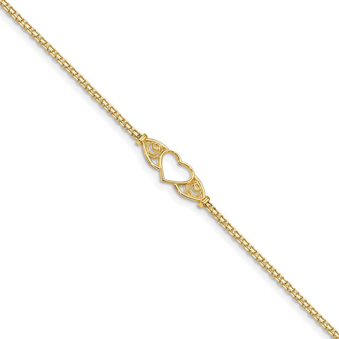 14k Polished Heart 10inch  Anklet-WBC-ANK118-10
