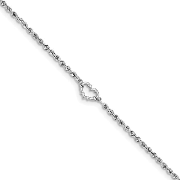 14k White Gold D/C Rope with Heart 9inch Anklet-WBC-ANK153-9
