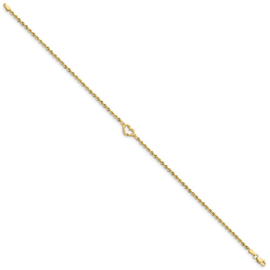 14k Diamond-cut Open Heart Rope 9inch Anklet-WBC-ANK154-9