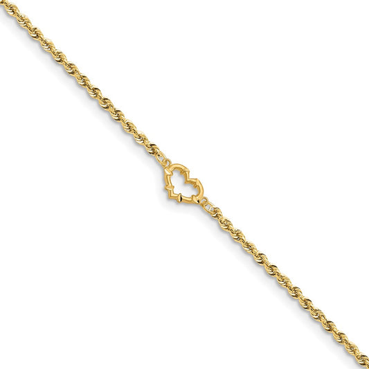 14k Diamond-cut Open Heart Rope 9inch Anklet-WBC-ANK154-9