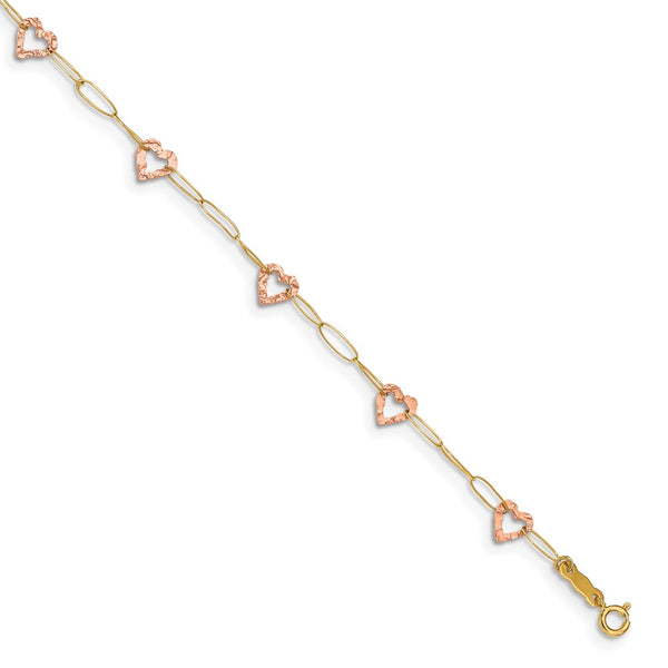 14k Two-tone Adjustable Heart 9in Plus 1in extension Anklet-WBC-ANK171-9