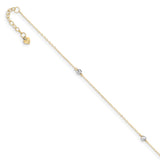 14k Two-tone Mirror Bead 9in Plus 1in ext. Anklet-WBC-ANK185-9