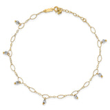 14K Two-Tone Mirror Beaded 9in Plus 1in ext. Anklet-WBC-ANK187-9