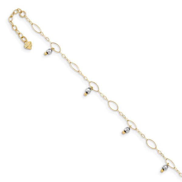 14K Two-Tone Mirror Beaded 9in Plus 1in ext. Anklet-WBC-ANK187-9