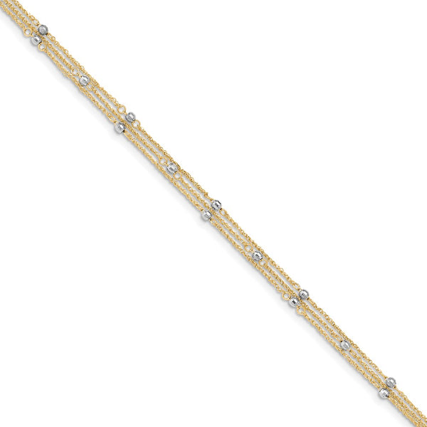 14k Two-tone Triple Strand 9in Plus 1in ext. Anklet-WBC-ANK194-9