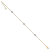 14k Two-tone Puff Heart 10in Plus 1in ext Anklet-WBC-ANK219-11