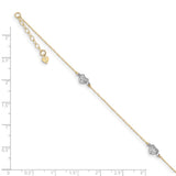 14k Two-tone Puff Heart 10in Plus 1in ext Anklet-WBC-ANK219-11