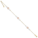 14k Tri-color Circle and Oval 10in Plus 1in ext Anklet-WBC-ANK222-11