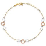 14k Tri-color Circle and Oval 10in Plus 1in ext Anklet-WBC-ANK222-11