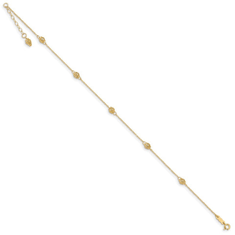 14k Bead 9in Plus 1in ext. Anklet-WBC-ANK227-10