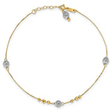14k Two-tone Bead with 9in Plus 1in ext. Anklet-WBC-ANK229-10