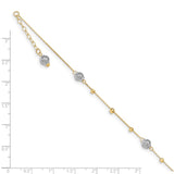 14k Two-tone Bead with 9in Plus 1in ext. Anklet-WBC-ANK229-10