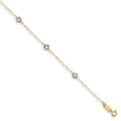 14K Two-tone Oval Chain with Wavy Circles 9in Plus 1in Ext Anklet-WBC-ANK238-9