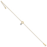 14K Gold Two-tone Circle/Diamond Cut Puff Heart 9in Plus 1in Ext Anklet-WBC-ANK243-9