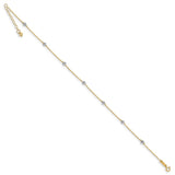 14K Two-tone D/C Beads 9in Plus 1in Ext. Anklet-WBC-ANK261-9