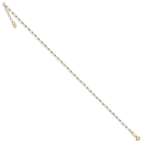 14K Two-tone Circle Chain w/ Mirror Beads 9in Plus 1in Ext. Anklet-WBC-ANK263-9