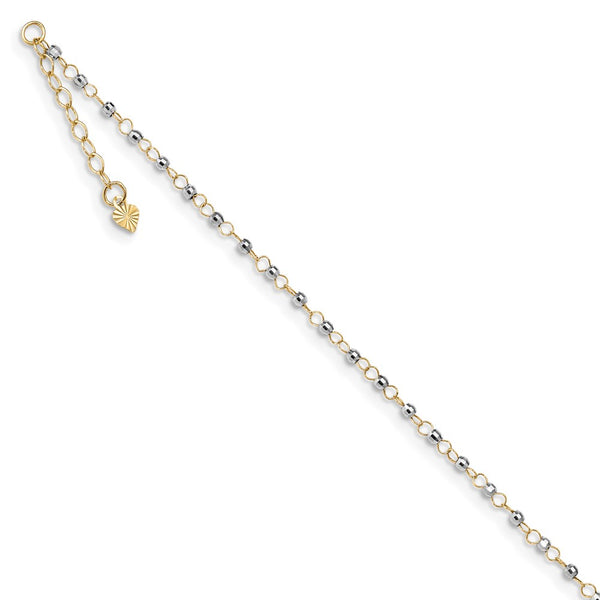 14K Two-tone Circle Chain w/ Mirror Beads 9in Plus 1in Ext. Anklet-WBC-ANK263-9