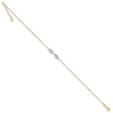 14K Two-tone Diamond Cut Puff Rice Beads 9in Plus 1in Ext Anklet-WBC-ANK270-9