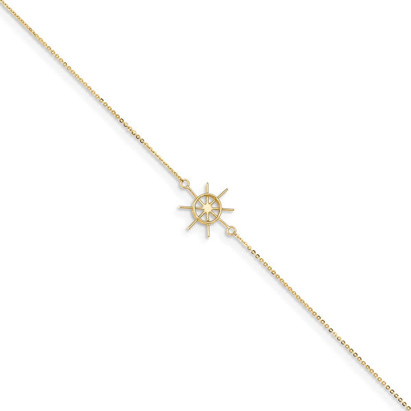 14k Polished Captains Wheel 9in Plus 1in. Ext. Anklet-WBC-ANK285-9