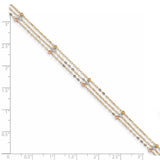 14k Tri-color 3-Strand Diamond-cut Beaded 9in Plus 1in extender Anklet-WBC-ANK290-10