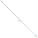 14K Two-tone Polished Heart Dangle 10in Plus 1in ext Anklet-WBC-ANK293-10