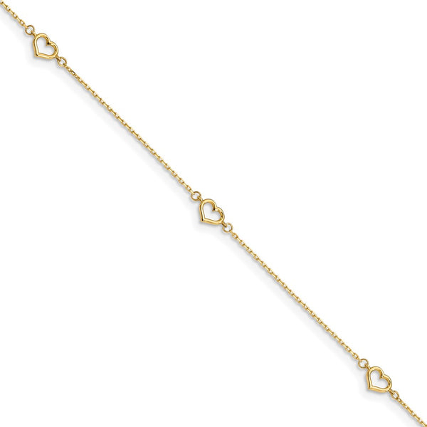 14K Heart 10in Plus 1in ext. Anklet-WBC-ANK300-10