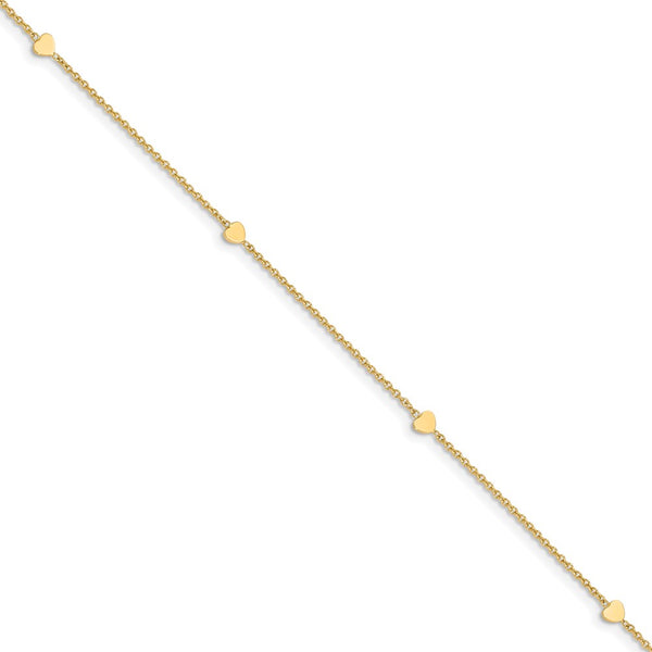 14K Polished Hearts 10in Plus 1in ext. Anklet-WBC-ANK305-10