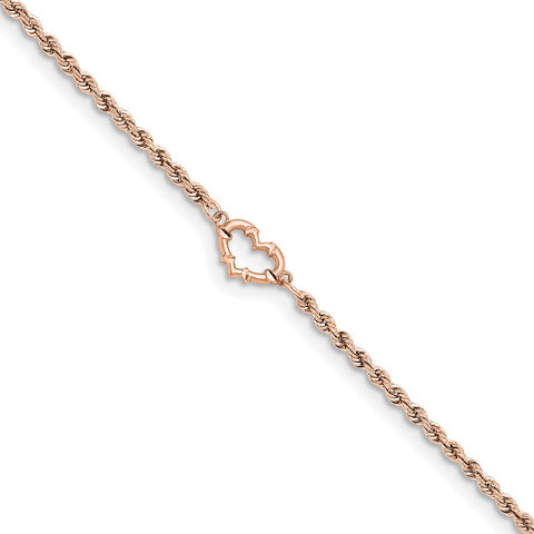14k Rose Gold D/C Rope with Heart 9inch Anklet-WBC-ANK310-9