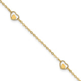14K Polished Heart 9in Plus1in ext Anklet-WBC-ANK313-9
