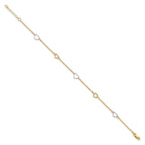 14K Two-tone Polished Heart 9in Plus 1in ext Anklet-WBC-ANK314-9