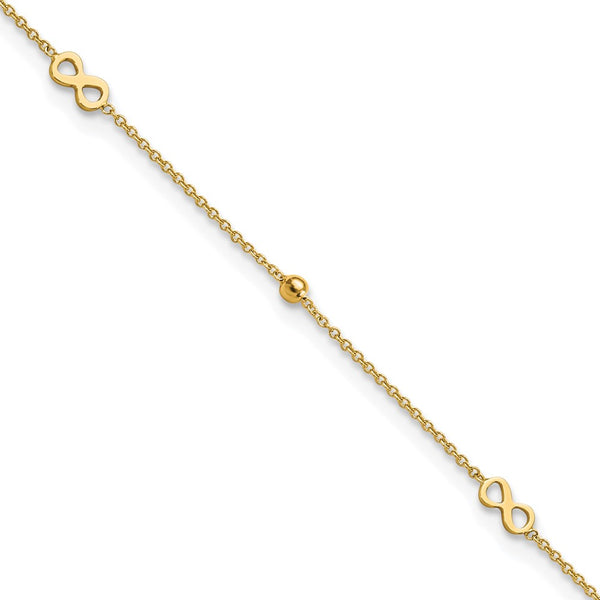 14K Polished Infinity 9in Plus 1in ext Anklet-WBC-ANK315-9