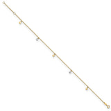 14K Two-tone Polished D/C Stars 9in Plus 1 in ext. Anklet-WBC-ANK317-9
