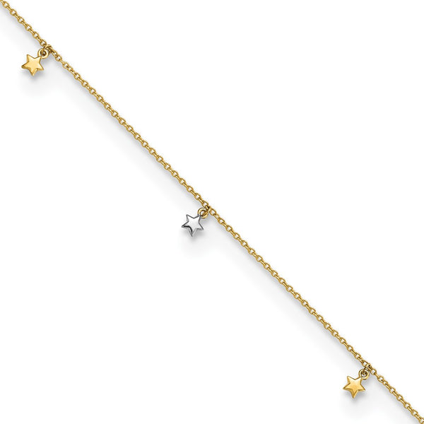 14K Two-tone Polished D/C Stars 9in Plus 1 in ext. Anklet-WBC-ANK317-9