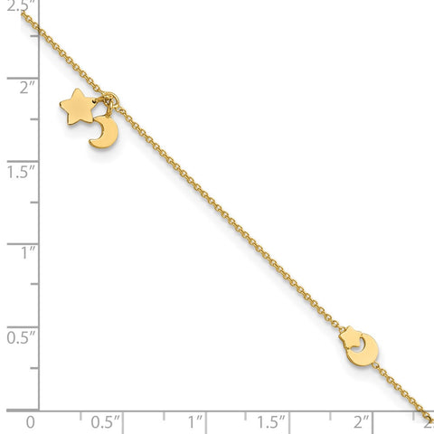 14K Star and Moon 9in Plus 1in ext Anklet-WBC-ANK319-9