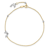 14K Two-tone Polished Dolphin 9in Plus ext. Anklet-WBC-ANK320-9