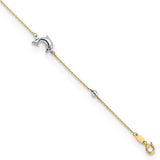 14K Two-tone Polished Dolphin 9in Plus ext. Anklet-WBC-ANK320-9