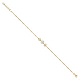 14K Two-tone Polished Three Flower 9in Plus 1in ext Anklet-WBC-ANK321-9