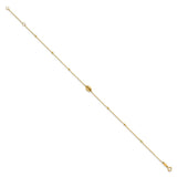 14K Polished Shell and Bead 9in Plus 1in Ext  Anklet-WBC-ANK324-9
