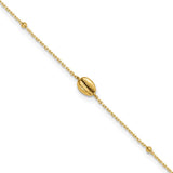 14K Polished Shell and Bead 9in Plus 1in Ext  Anklet-WBC-ANK324-9
