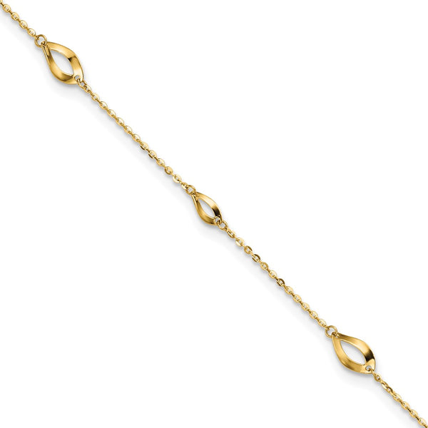 14k 6-Station Oval Link 9in Plus 1in Ext Anklet-WBC-ANK328-9