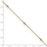 14K Polished CZ 5 Station 9in w/1 in ext. Anklet-WBC-ANK329-9
