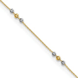 14K Two-tone Polished D/C Beaded 9in Plus 1 in ext. Anklet-WBC-ANK330-9