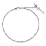 14k White Gold Adj Polished Puffed Heart Key 9in Plus 1in ext. Anklet-WBC-ANK45-10